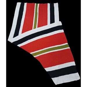 Vtg Afghan Hand Crochet Blanket Handmade Throw Orange Ivory Black Retro 44"X86"